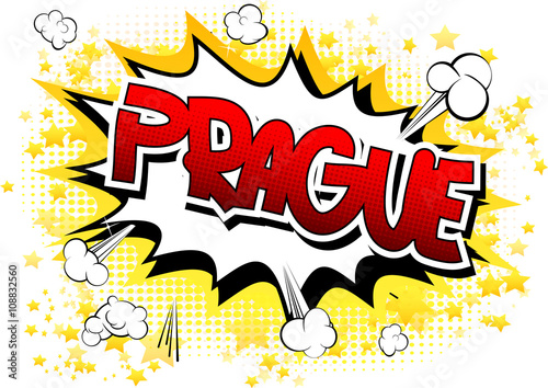 Prague - Comic book style word.