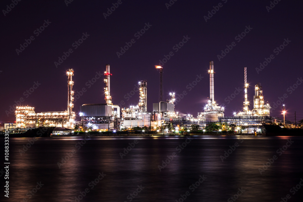 Oil refinery industry plant in the night.