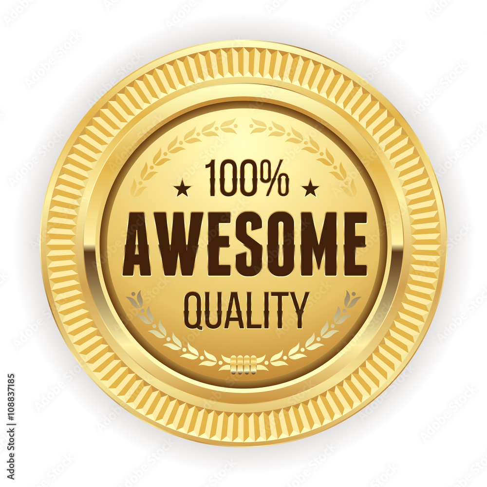 Gold awesome quality badge on white background