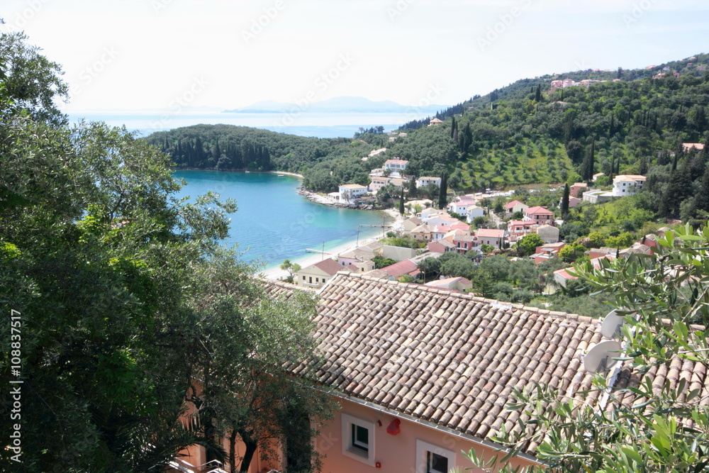 Holiday resort with villa beach sea olive trees and islands	