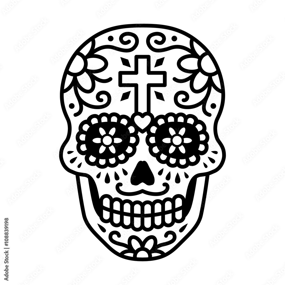 Decorated skull / calavera celebrating Day of the Dead line art icon /  illustration Stock Vector | Adobe Stock