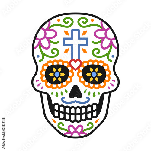 Decorated skull / calavera celebrating Day of the Dead line colorful art icon / illustration photo