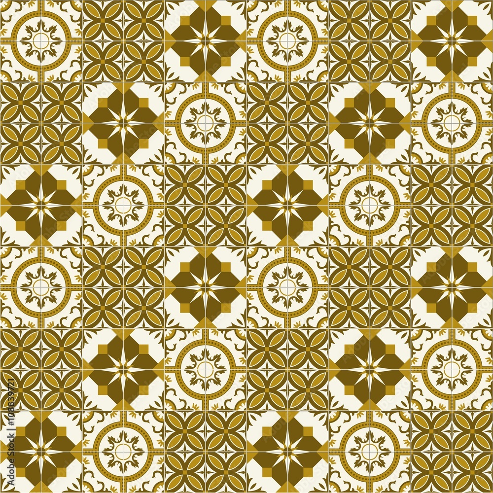 Stylish seamless pattern patchwork mix of  Moroccan tiles in trendy shades of brown.