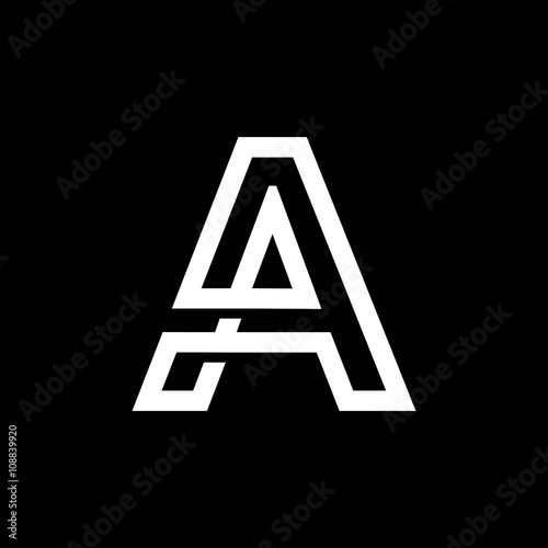 Capital letter A. From the white interwoven strips on a black background. Template for emblem, logos and monograms.