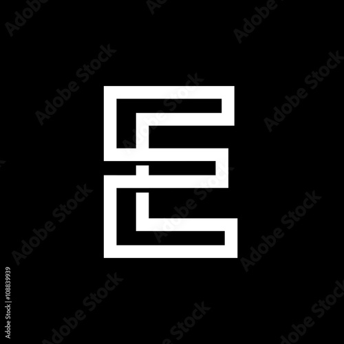 Capital letter E. From the white interwoven strips on a black background. Template for emblem, logos and monograms.