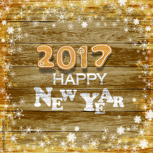 New Year 2017 Background, Snowflakes on a wooden background