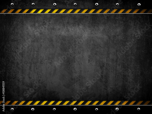 grunge metal template with warning stripe background