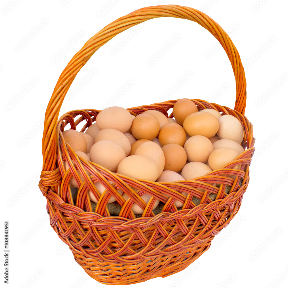 Eggs in basket isolated on white background. Eggs in basket isolated on white background.