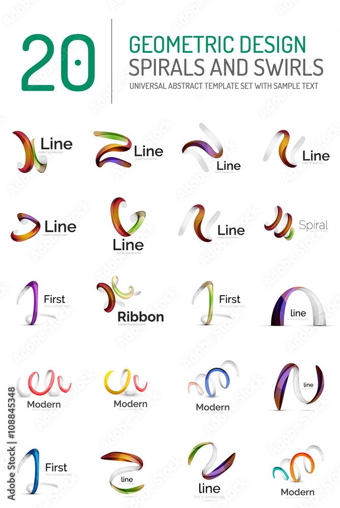 Logo collection, ribbon waves, swirls, spirals