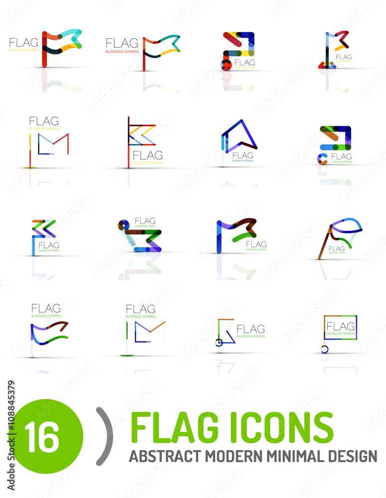 Fototapeta premium Flag icon logo set, linear design