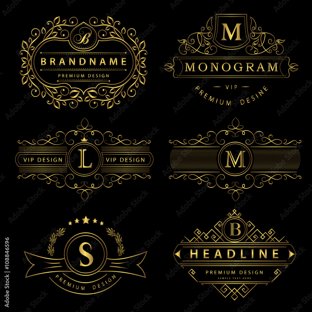 Luxury logo set calligraphic pattern elegant Vector Image