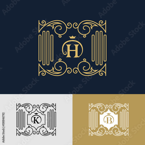 Monogram design elements, graceful template. Elegant line art logo design. Letter H, K, B. Business sign, identity for Restaurant, Royalty, Boutique, Cafe, Hotel, Heraldic, Jewelry, Fashion. Vector