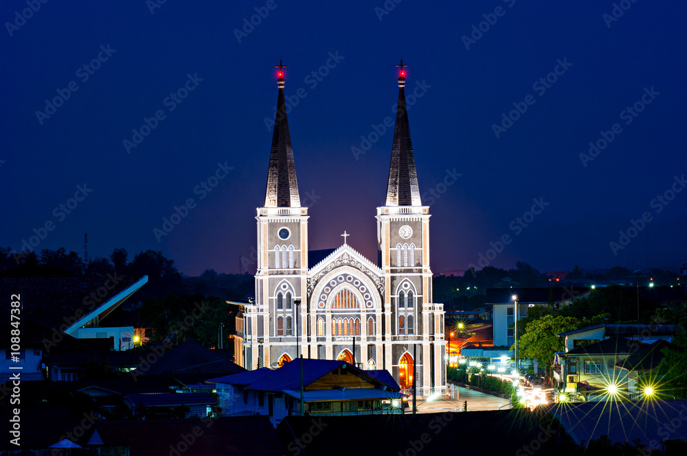 Fototapeta premium The Catholic Church of Chanthaburi, .The most Beautiful Church in THAILAND