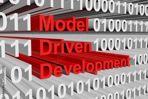 model driven development in the form of binary code, 3D illustration