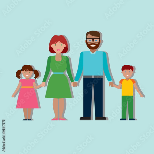 Family colourful silhouette with parents and children.