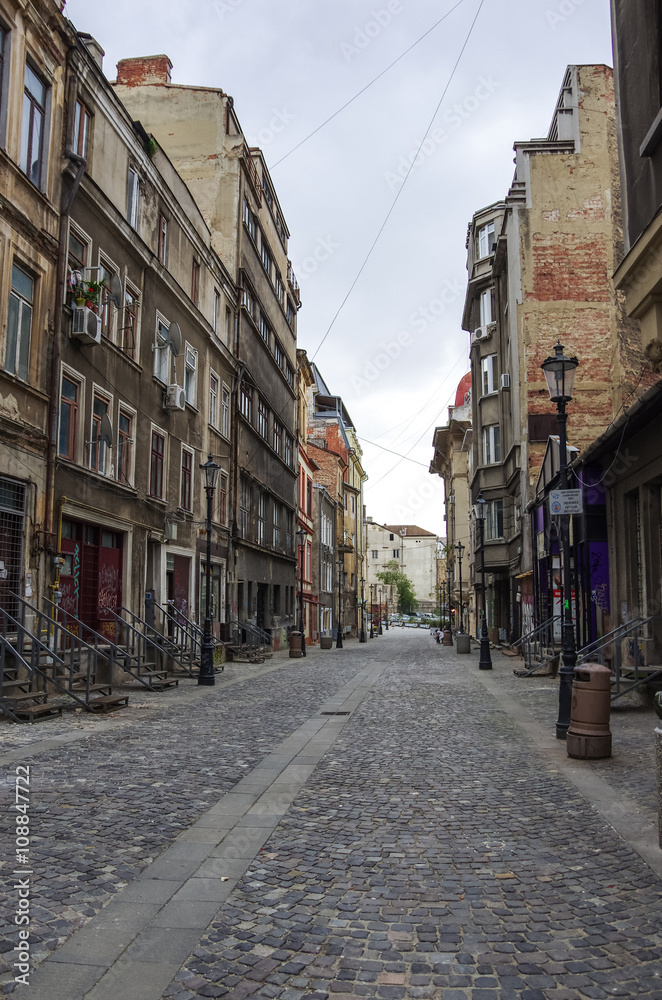 Bucharest, Romania. Downtown street in early morning.