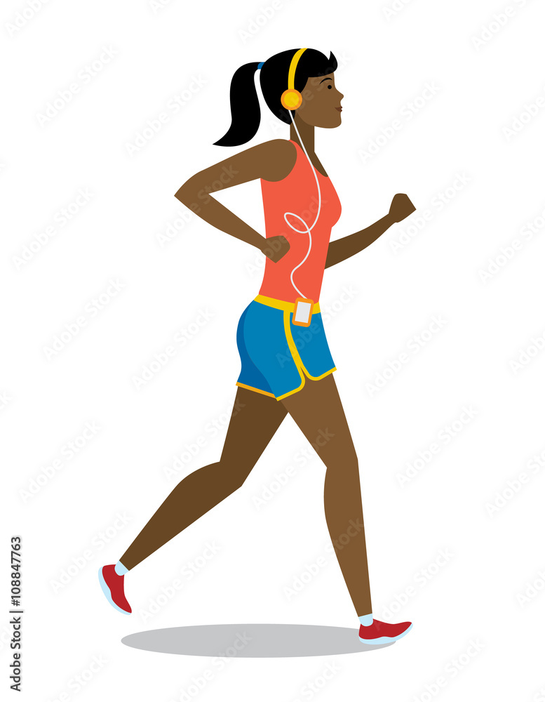 Active african american girl running with player. Active african american girl running with player.