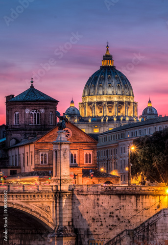 Photography Night view - Basilica St Peter Vatican Rome, Italy