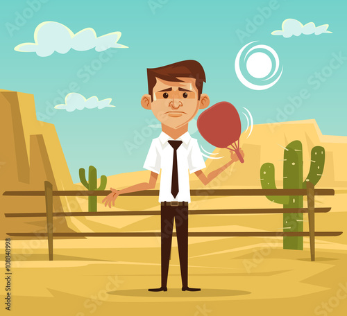 Man in desert. Vector flat illustration