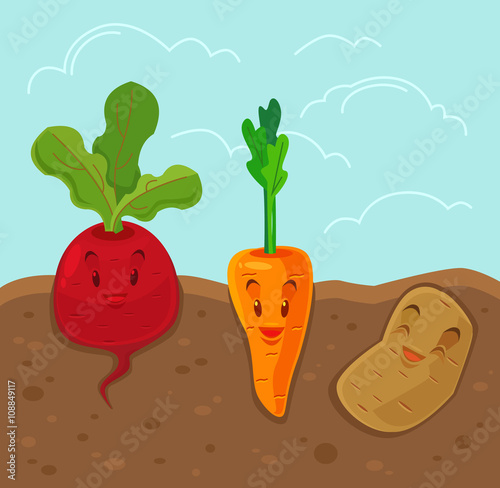 Cartoon funny vegetables. Vector flat illustration