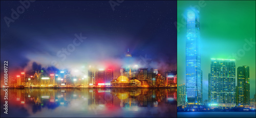Beautiful cityscape set and collage of Financial district  Hong Kong