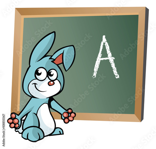 Alphabet on chalkboard with bunny