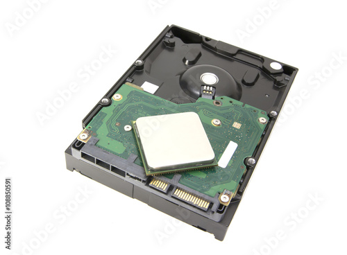 HDD (hard disk drive) and CPU (central processing unit) for storage data and processing isolated on white background
