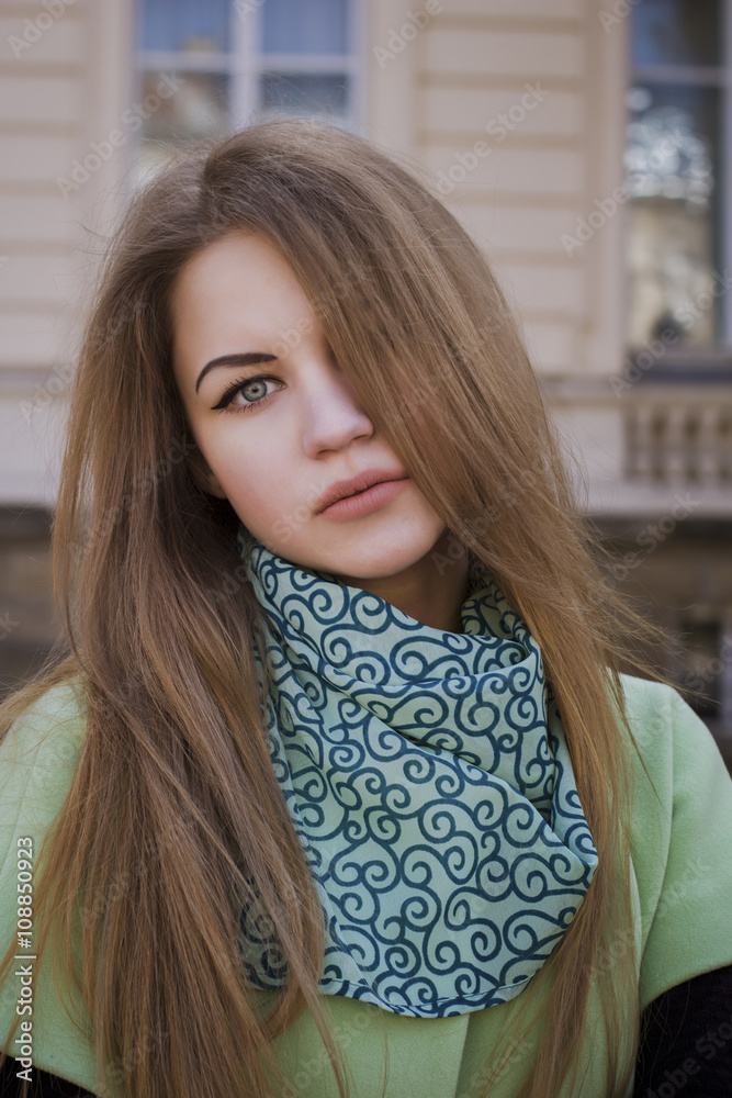 Closeup portrait of blonde woman at the city Closeup portrait of blonde woman at the city