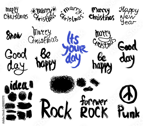 set of words and labels freehand drawing, grunge sketch for your design. vector