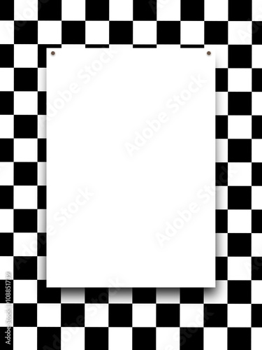 Close-up of one nailed blank frame on black and white checked background