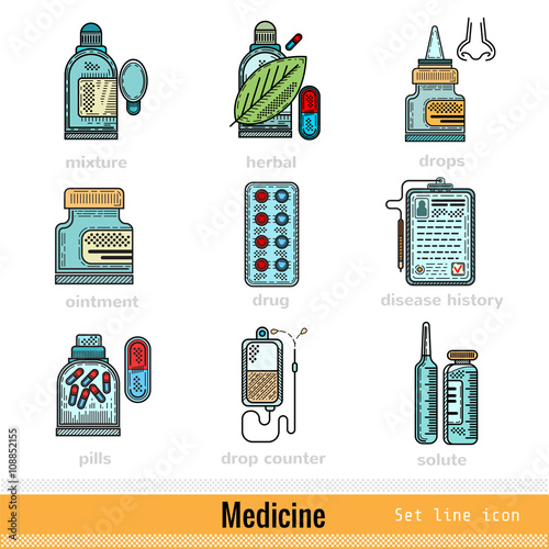 Set of Color Kinds of Medicine Outline Web Icons