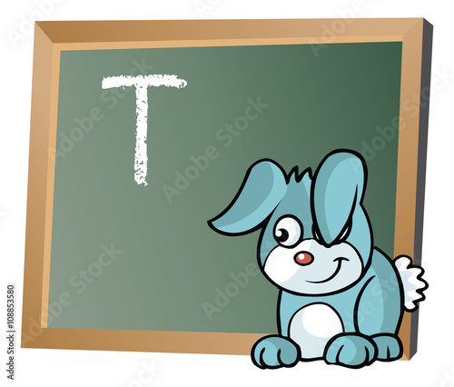 Alphabet on chalkboard with bunny