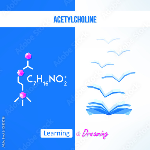Learning chemistry concept. Chemistry poster with acetylcholine formila. Learning and dreaming inspirational design