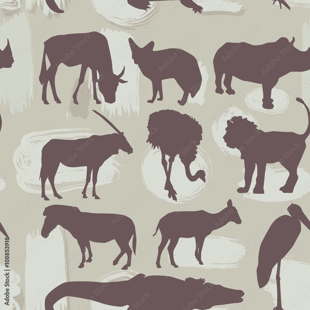 African animals seamless pattern. Silhouette. vector