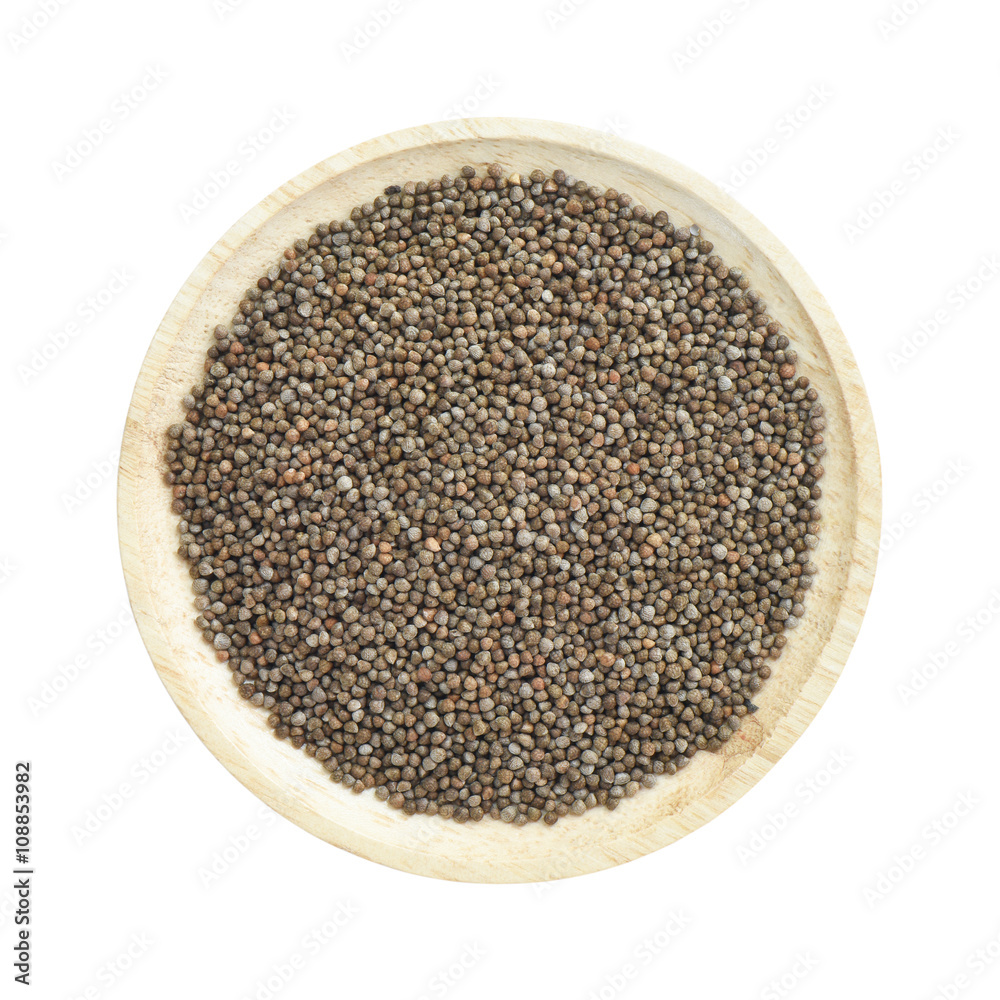Sesame seed in wooden bowl isolated on white background Sesame seed in wooden bowl isolated on white background