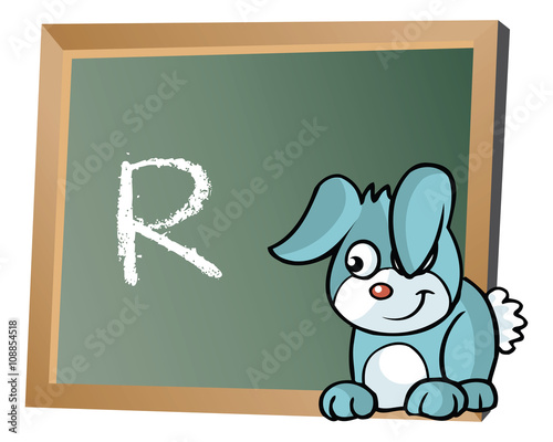 Alphabet on chalkboard with bunny