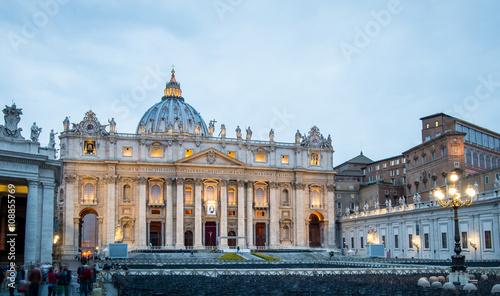 Vatican, ITALY, St. Peter's Basilica and fountain at Vatican city