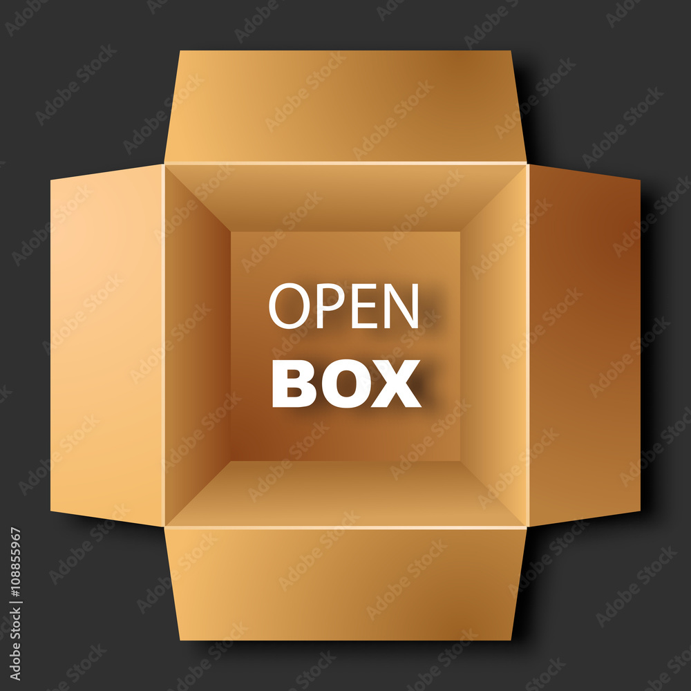 Open corrugated box. Top view. Vector illustration Open corrugated box. Top view. Vector illustration