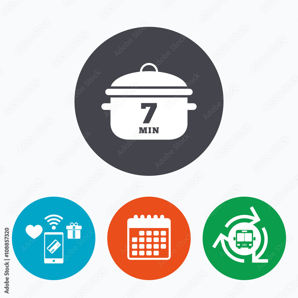Boil 7 minutes. Cooking pan sign icon. Stew food Boil 7 minutes. Cooking pan sign icon. Stew food