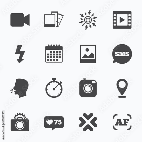 Photo, video icons. Camera, photos and frame.