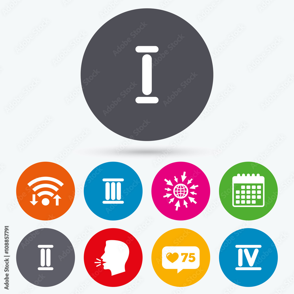 Roman numeral icons. Number one, two, three. Roman numeral icons. Number one, two, three.