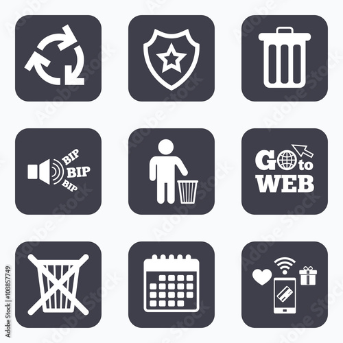 Recycle bin icons. Reuse or reduce symbol.