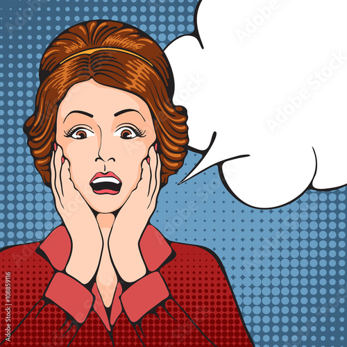 Young women something very upset. Pop Art girl. Vector illustration in retro style pop art.