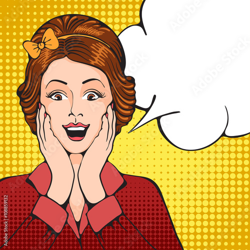 Young women with something pleasantly surprised. Pop Art girl. Vector illustration in retro style pop art.