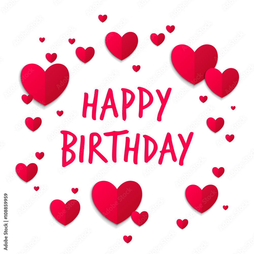 Vector Illustration of a Happy Birthday Greeting Card with Hearts