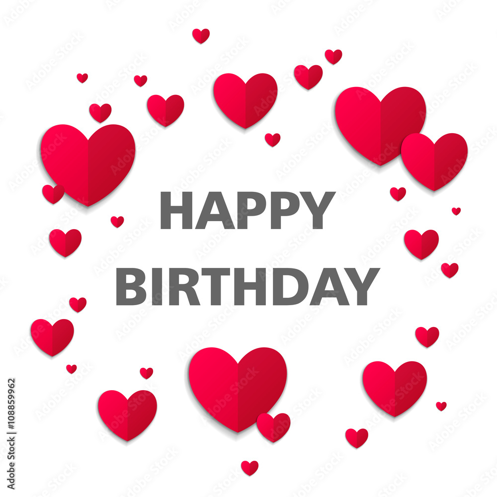 Vector Illustration of a Happy Birthday Greeting Card with Hearts