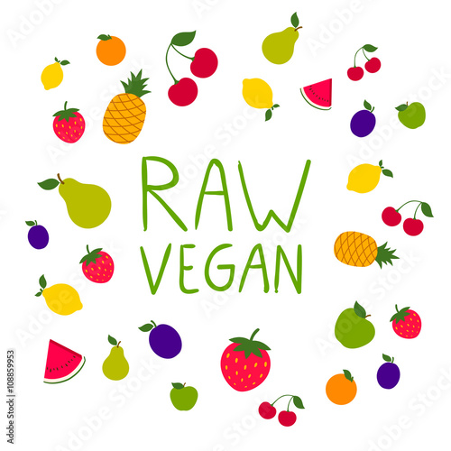 Vector Illustration of a Colorful Fruit Raw Vegan Background