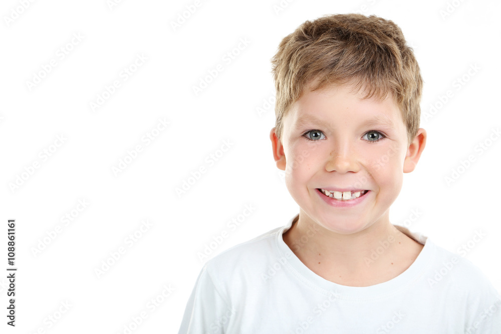 Portrait of happy little boy on white background Portrait of happy little boy on white background