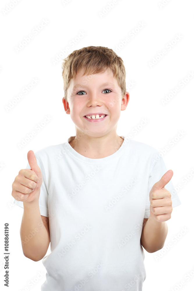 Portrait of happy little boy on white background Portrait of happy little boy on white background