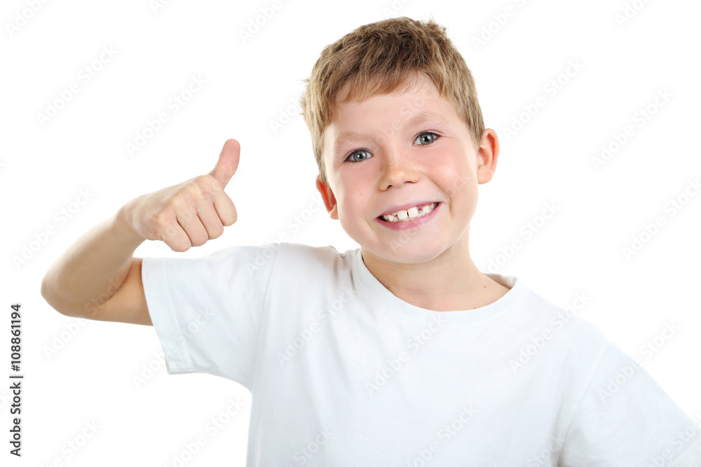 Portrait of happy little boy on white background Portrait of happy little boy on white background